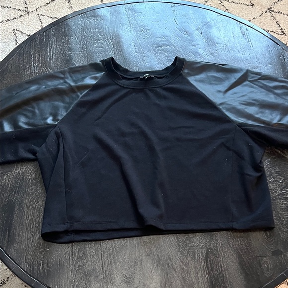 Express Black Sweatshirt with Faux Leather Sleeves - Picture 2 of 8